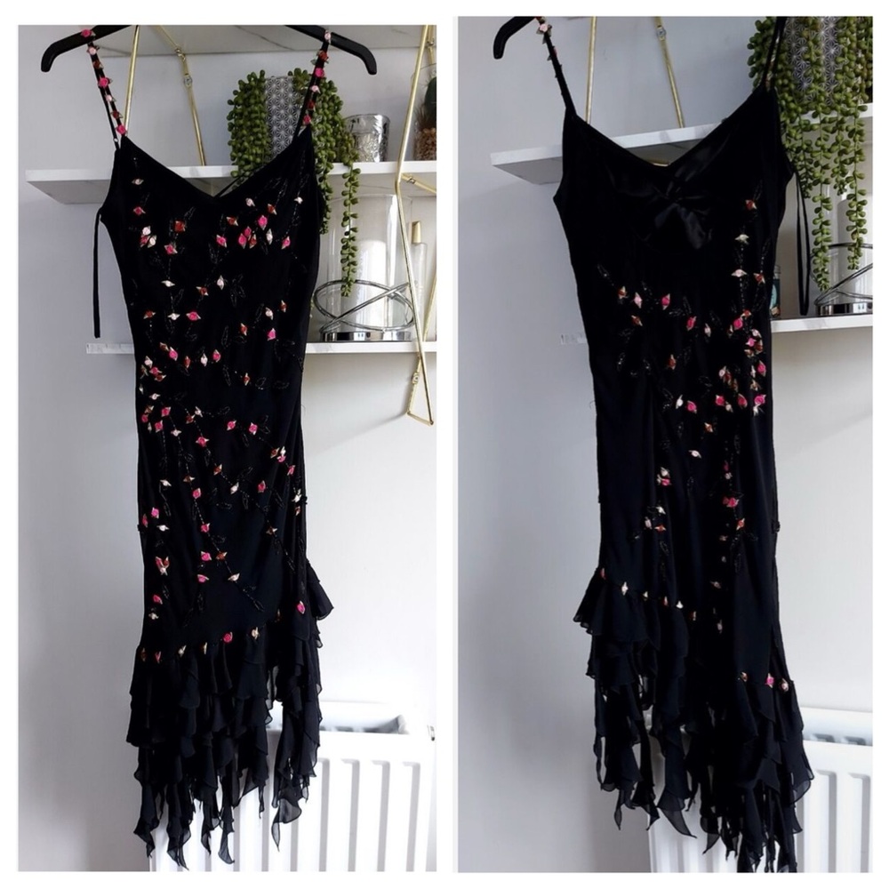 Vintage 90’s Y2K 100% Silk Dress Rose Vintage Beaded Dress Silk Slip Dress Fairy - Picture 6 of 17